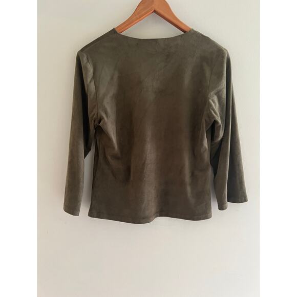 Loco Lindo Stretchy V-Neck 3/4 Sleeve Shirt Dark Green Size Medium JL - Picture 6 of 7